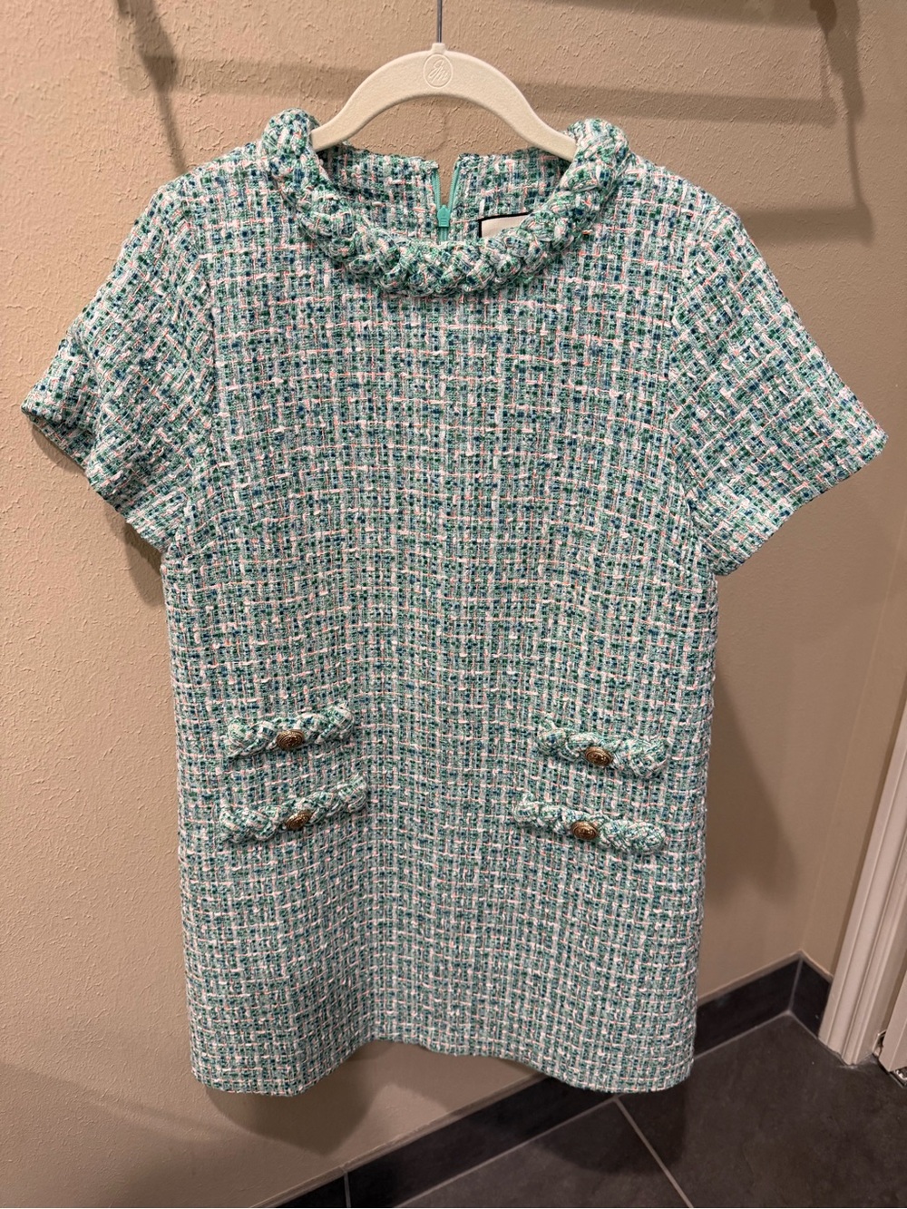 Tuckernuck Mint Green and White Tweed Shift Dress